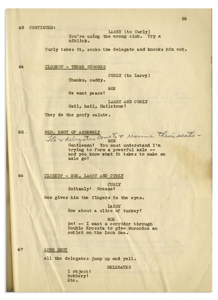 Moe Howard's 32pp. Script Dated October 1939 for The Three Stooges 1940 Film ''You Nazty Spy!'' -- With Numerous Annotations in Moe's Hand Throughout -- Very Good Condition